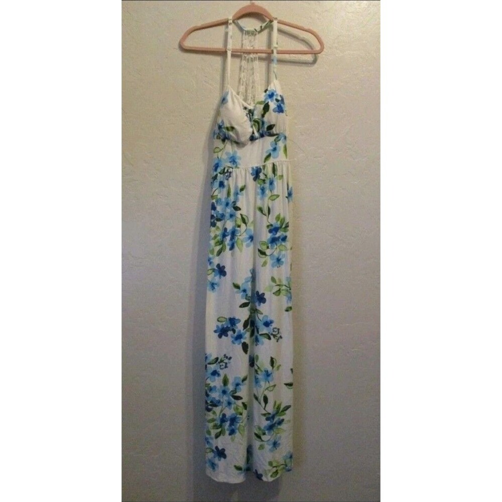 Jamie & Layla Womens Sz PL White Floral-Print Empire Maxi Dress Padded Summer